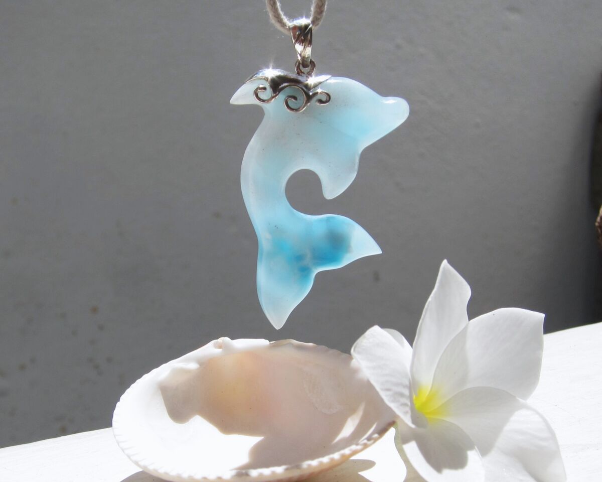 Crystal blue Larimar dolphin pendant, Dolphin in Paradise - ET3707 - product images  of 