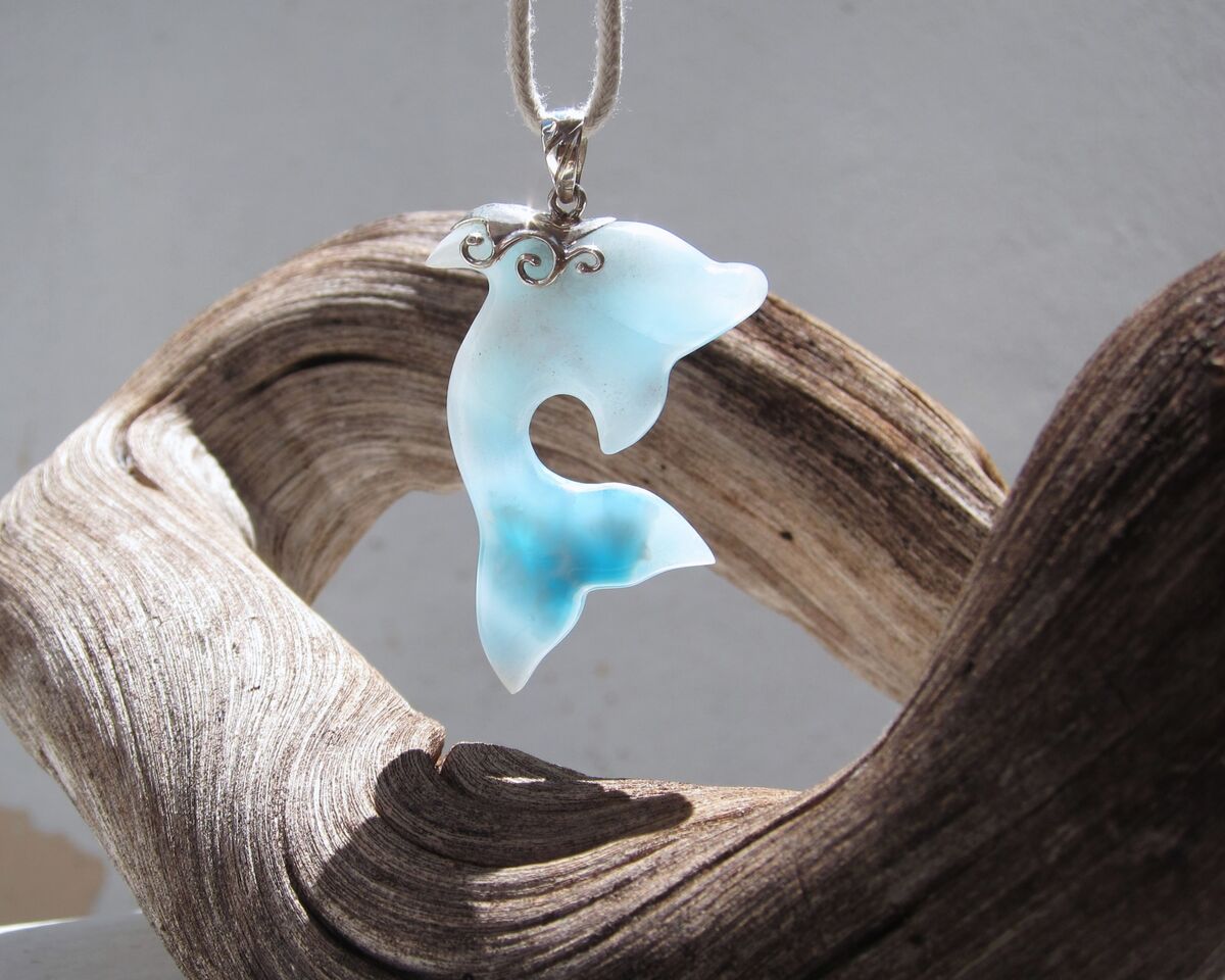 Crystal blue Larimar dolphin pendant, Dolphin in Paradise - ET3707 - product images  of 