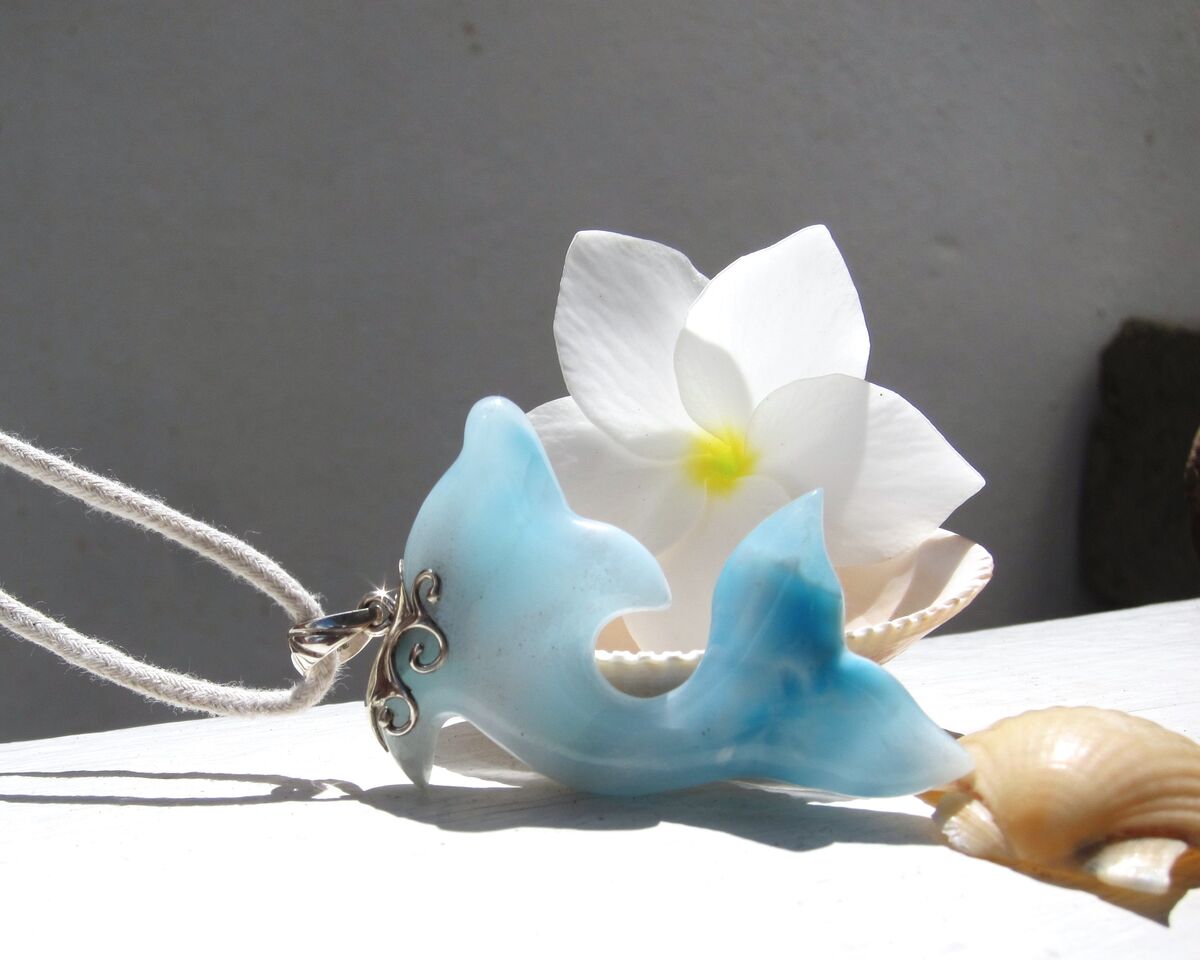Crystal blue Larimar dolphin pendant, Dolphin in Paradise - ET3707 - product images  of 