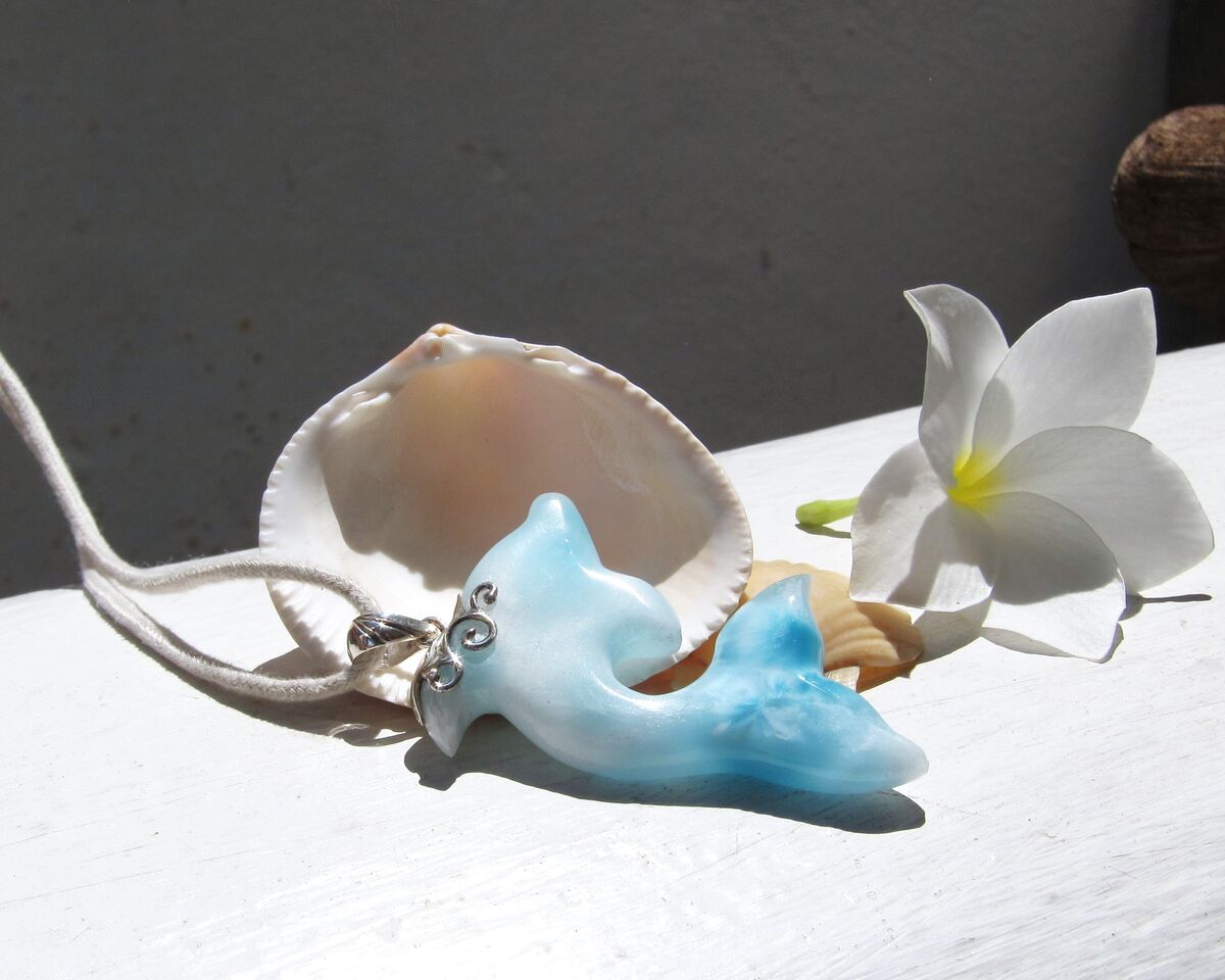 Crystal blue Larimar dolphin pendant, Dolphin in Paradise - ET3707 - product images  of 