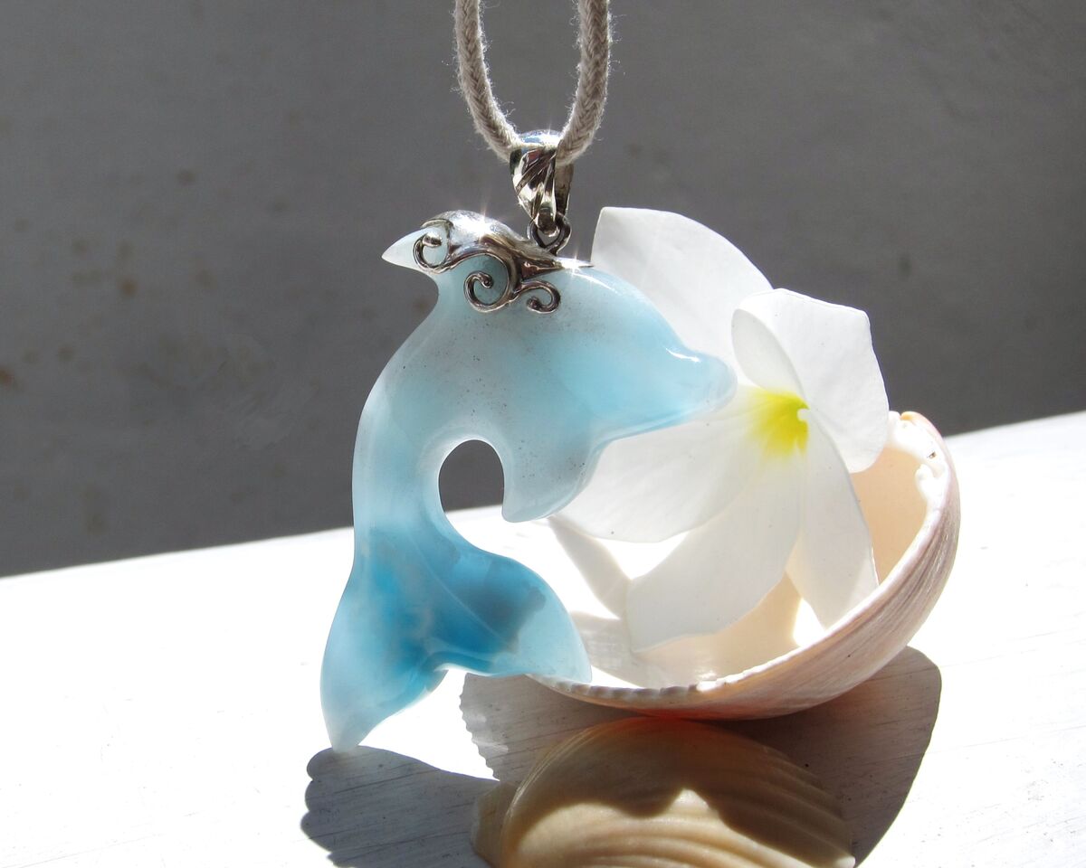 Crystal blue Larimar dolphin pendant, Dolphin in Paradise - ET3707 - product images  of 
