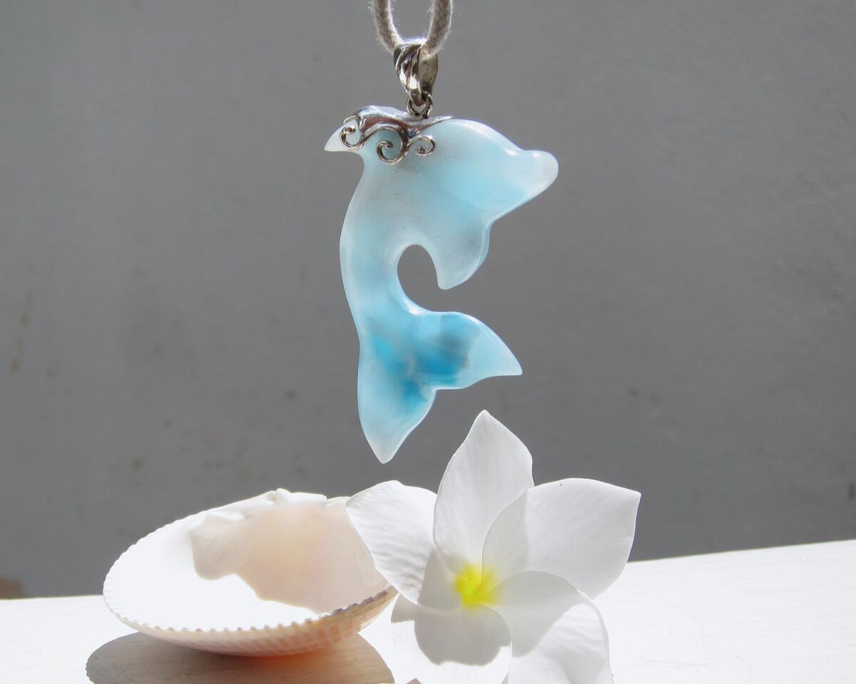 Crystal blue Larimar dolphin pendant, Dolphin in Paradise - ET3707 - product images  of 