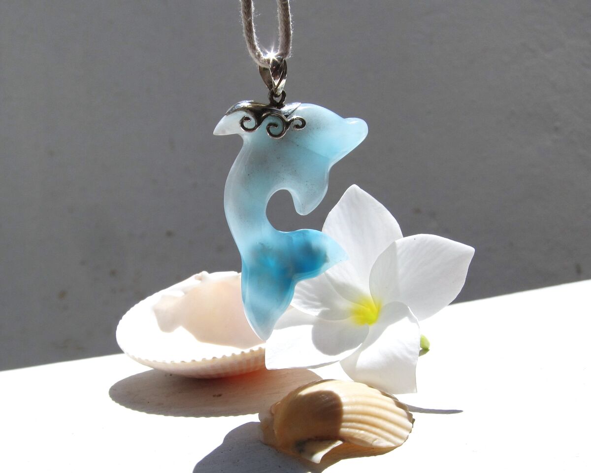 Crystal blue Larimar dolphin pendant, Dolphin in Paradise - ET3707 - product images  of 