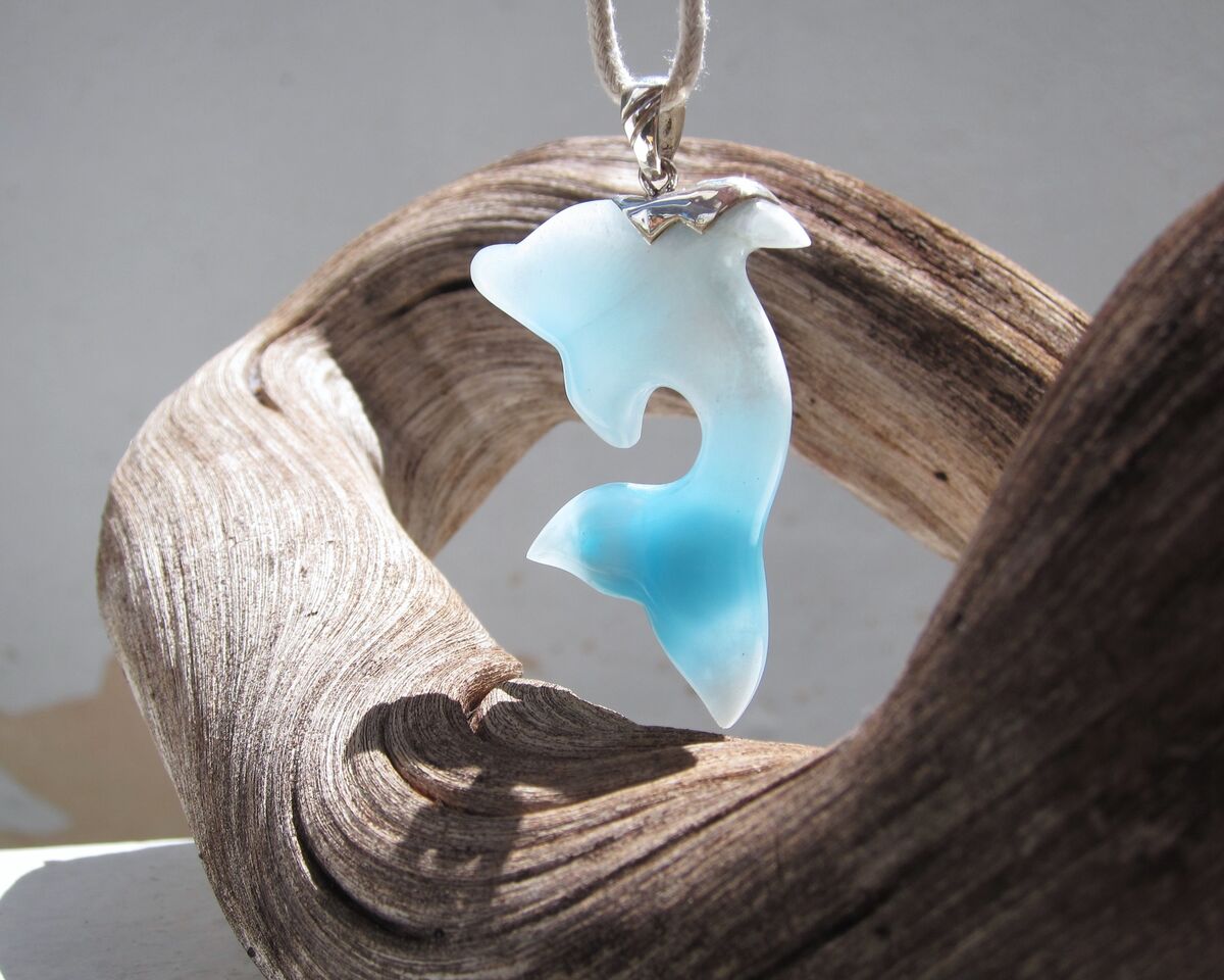 Crystal blue Larimar dolphin pendant, Dolphin in Paradise - ET3707 - product images  of 