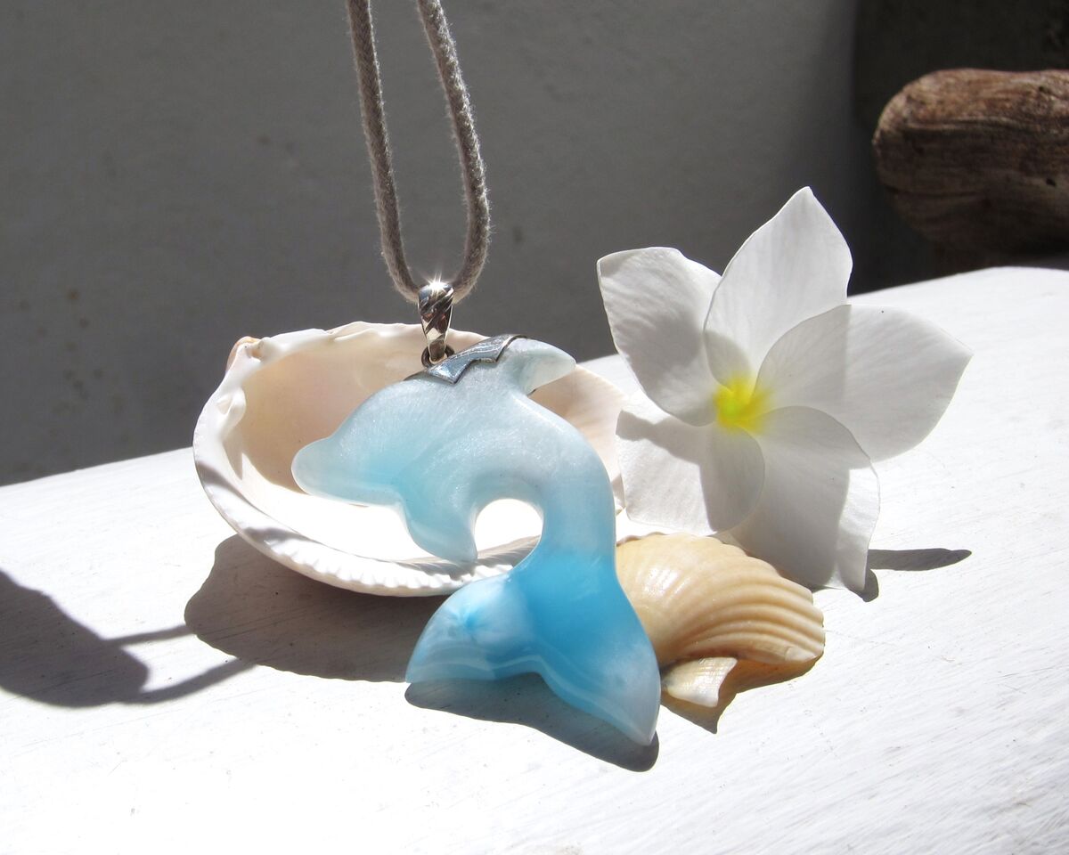 Crystal blue Larimar dolphin pendant, Dolphin in Paradise - ET3707 - product images  of 
