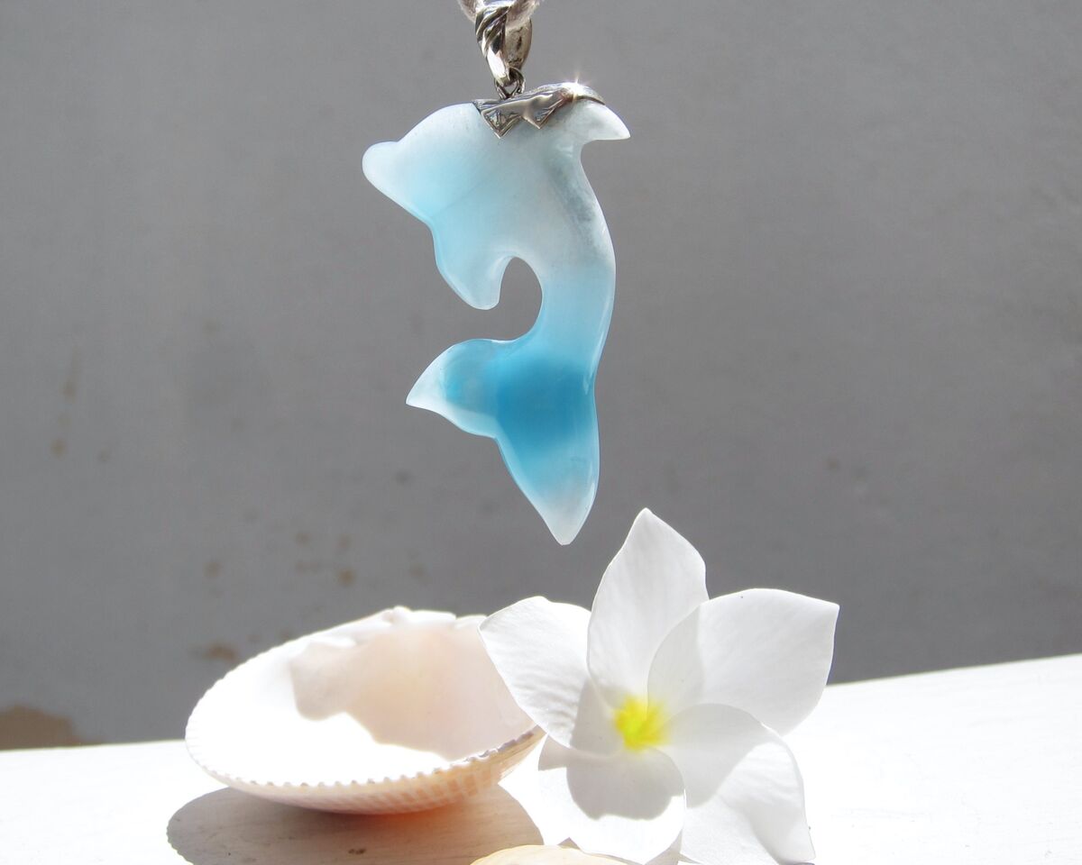 Crystal blue Larimar dolphin pendant, Dolphin in Paradise - ET3707 - product images  of 