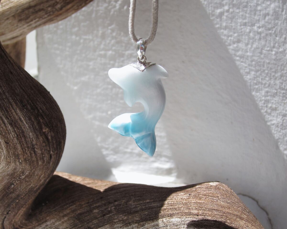 Rare white and blue Larimar dolphin pendant, Tamer of the Waves - ET3709 - product images  of 