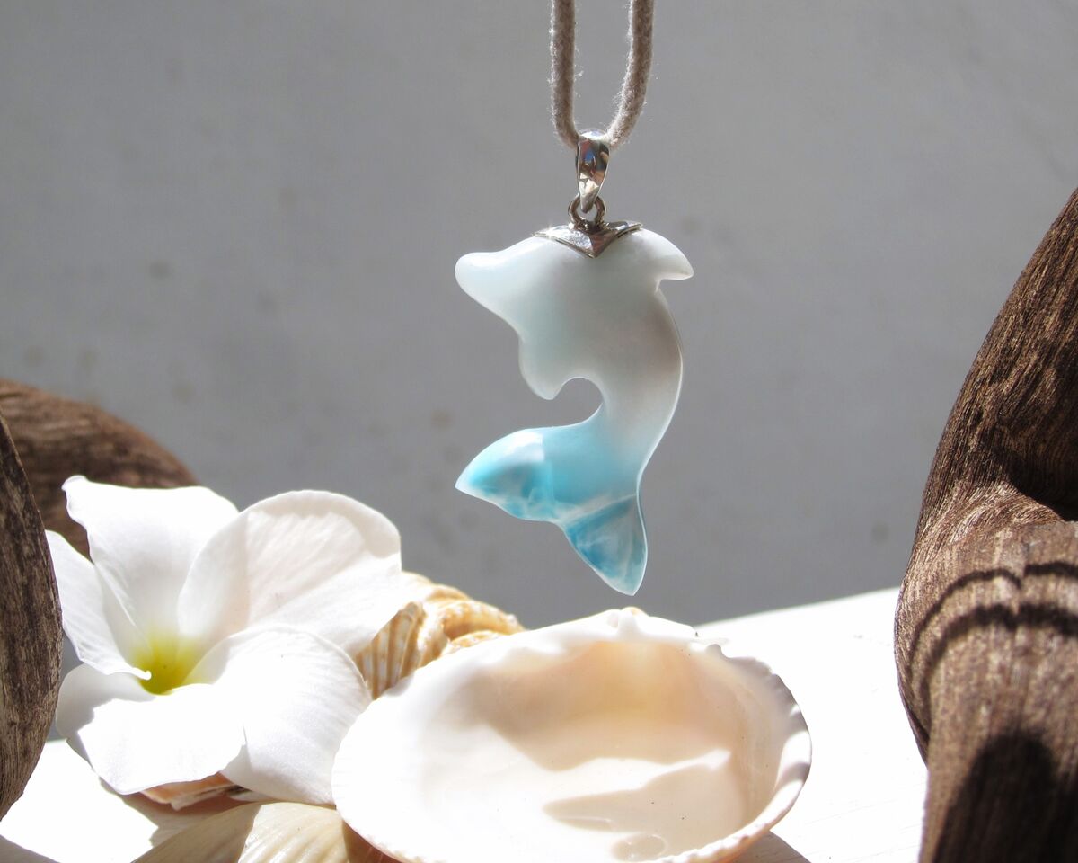 Rare white and blue Larimar dolphin pendant, Tamer of the Waves - ET3709 - product images  of 