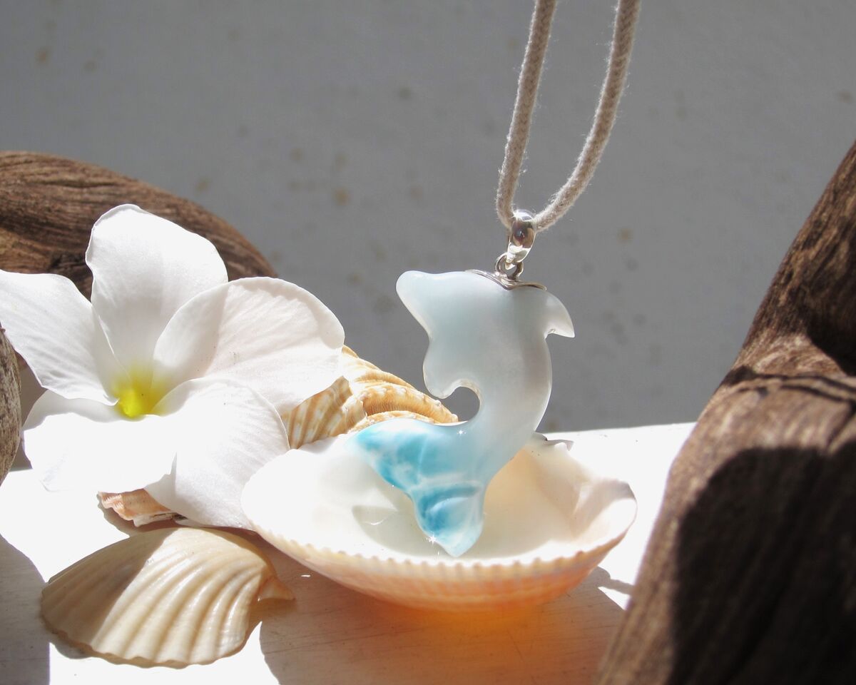 Rare white and blue Larimar dolphin pendant, Tamer of the Waves - ET3709 - product images  of 