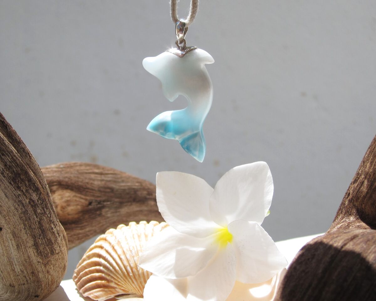 Rare white and blue Larimar dolphin pendant, Tamer of the Waves - ET3709 - product images  of 
