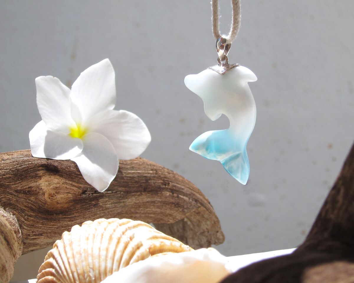 Rare white and blue Larimar dolphin pendant, Tamer of the Waves - ET3709 - product images  of 