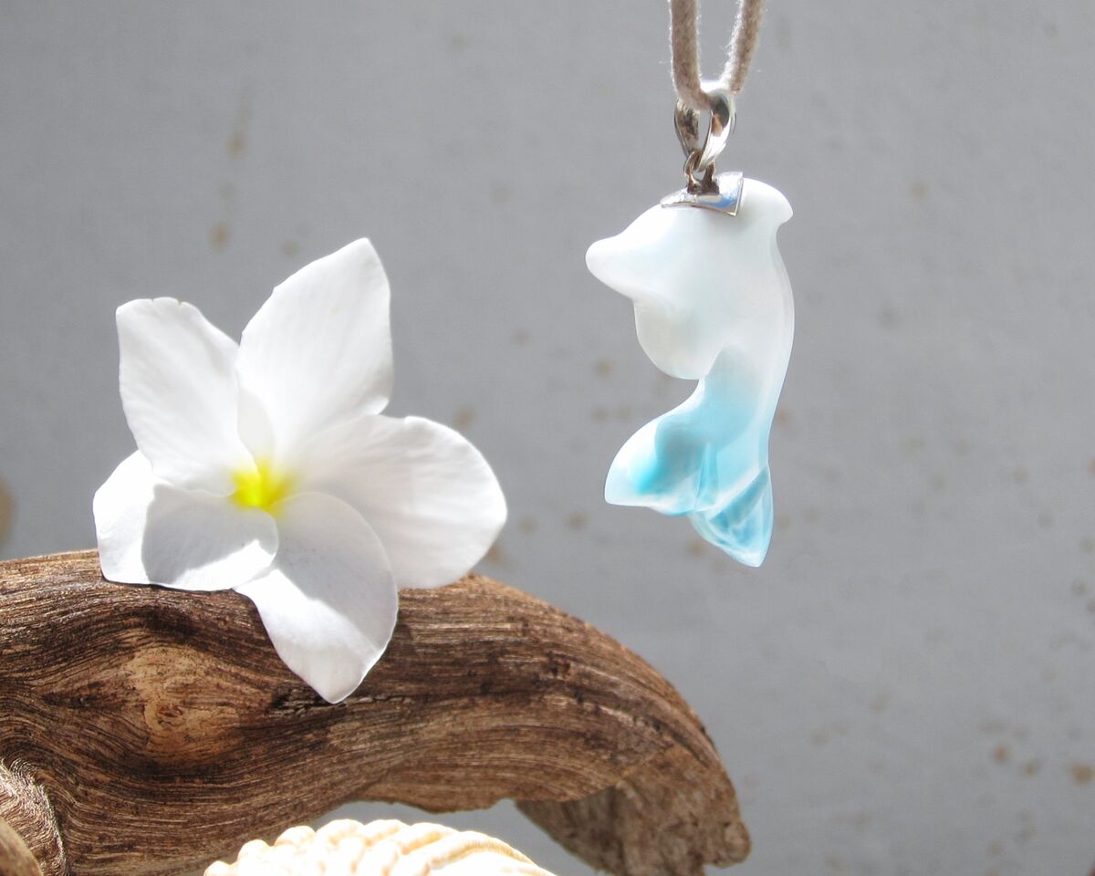 Rare white and blue Larimar dolphin pendant, Tamer of the Waves - ET3709 - product images  of 