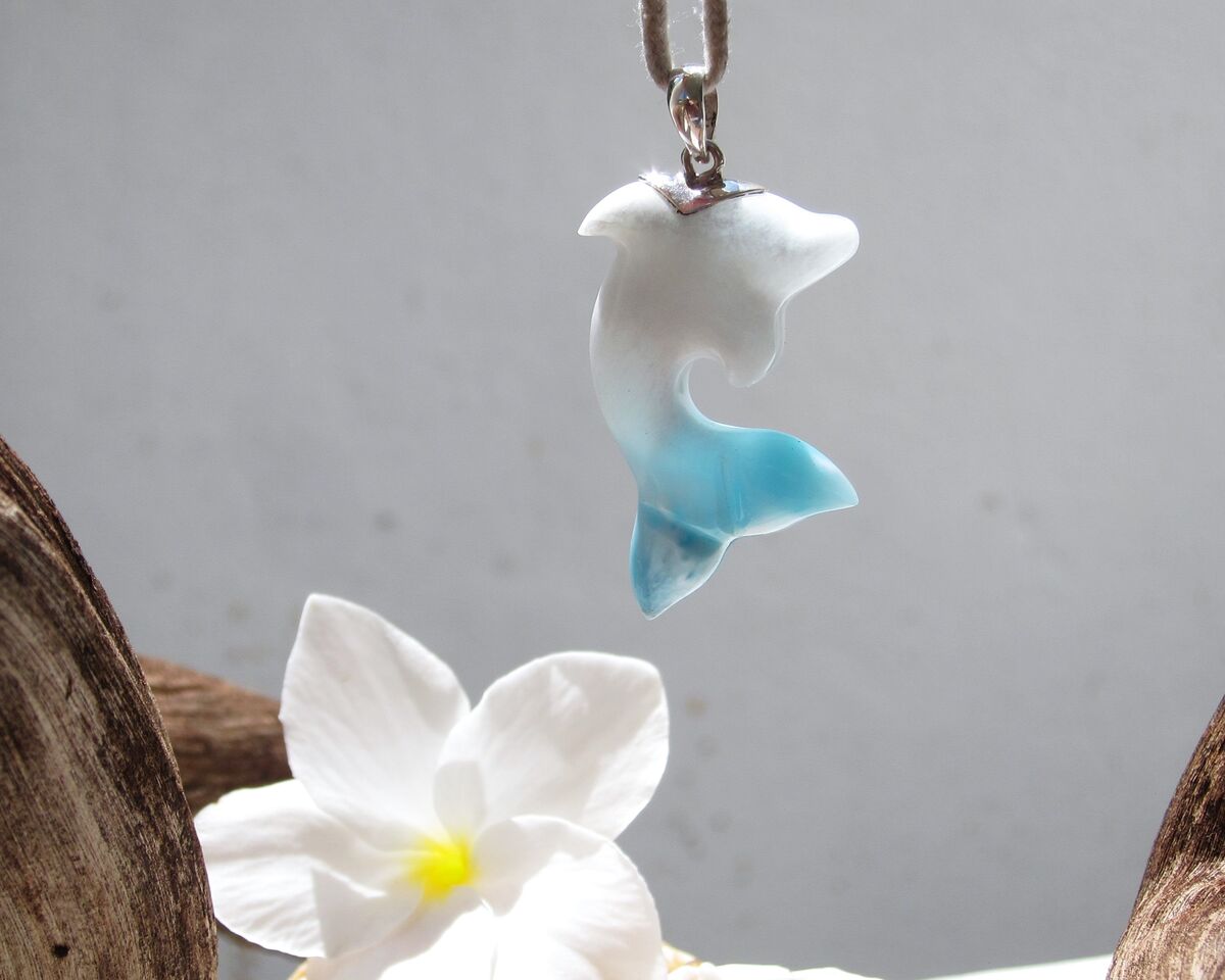 Rare white and blue Larimar dolphin pendant, Tamer of the Waves - ET3709 - product images  of 