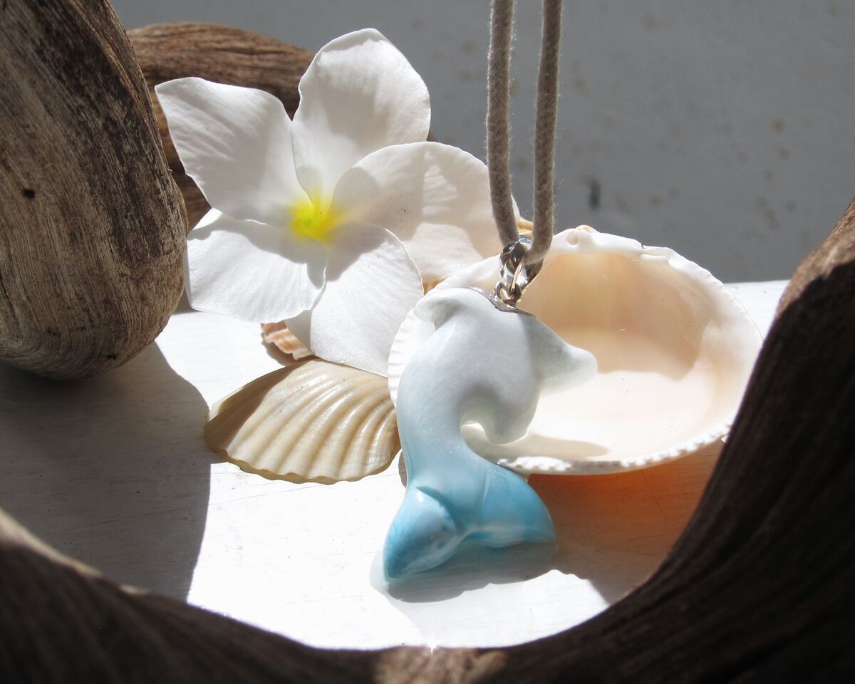 Rare white and blue Larimar dolphin pendant, Tamer of the Waves - ET3709 - product images  of 