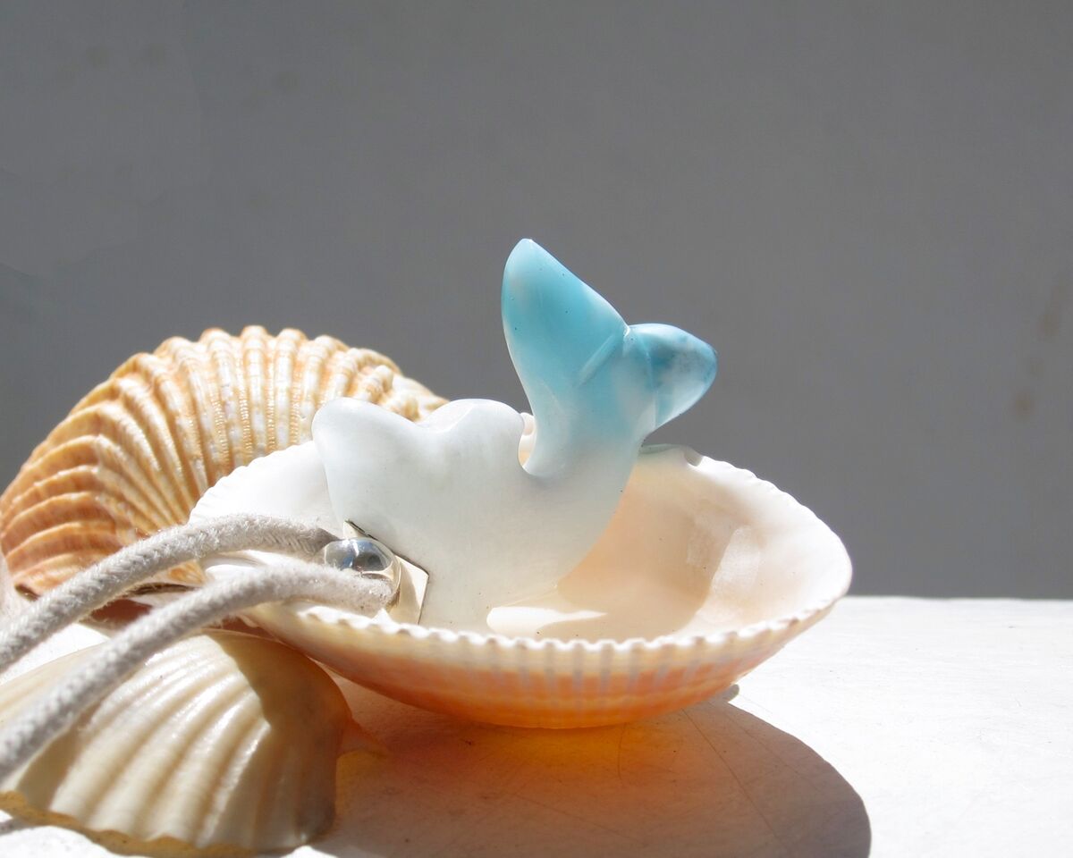 Rare white and blue Larimar dolphin pendant, Tamer of the Waves - ET3709 - product images  of 