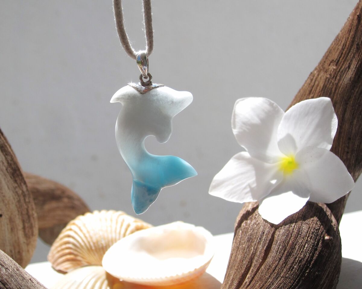 Rare white and blue Larimar dolphin pendant, Tamer of the Waves - ET3709 - product images  of 