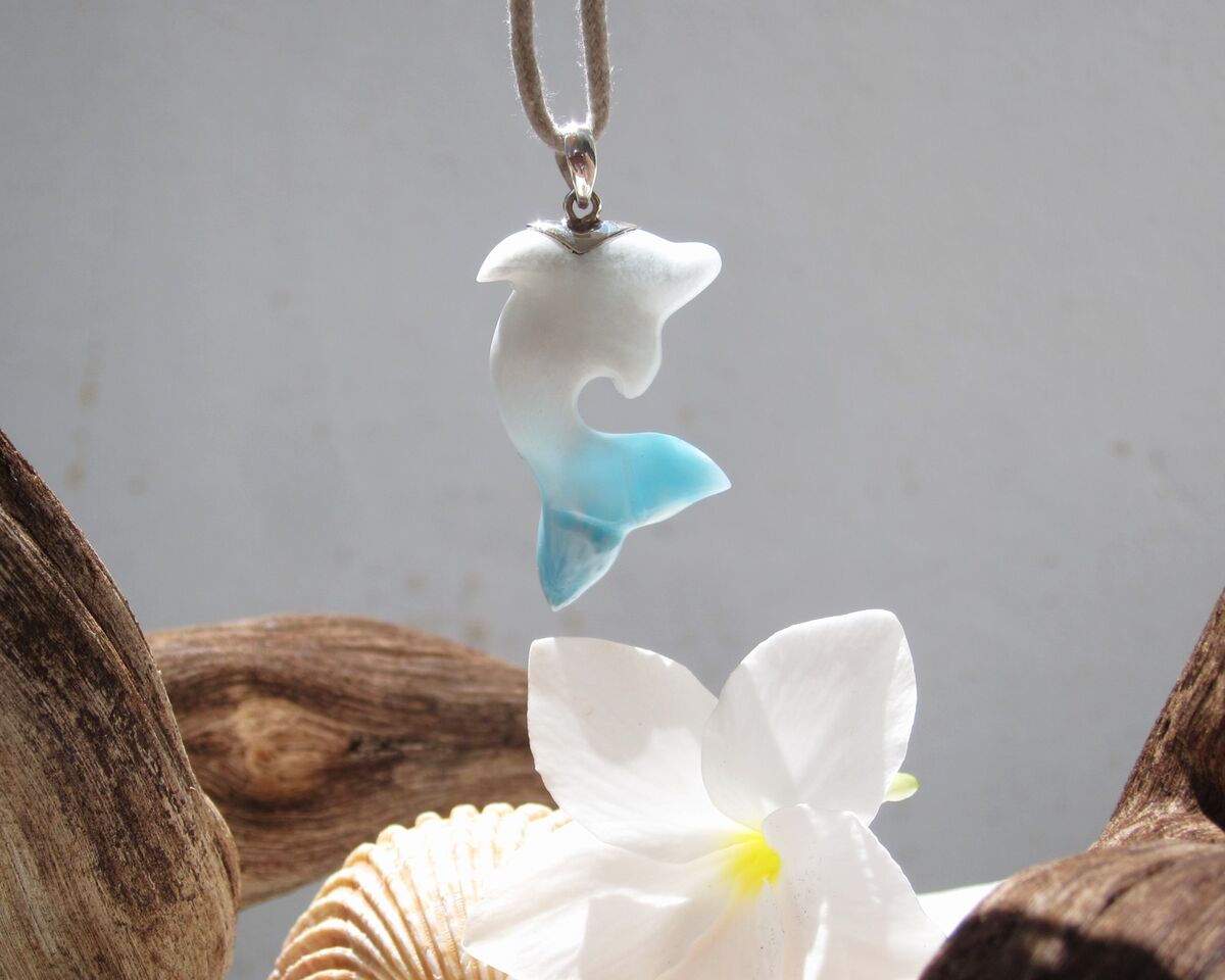Rare white and blue Larimar dolphin pendant, Tamer of the Waves - ET3709 - product images  of 