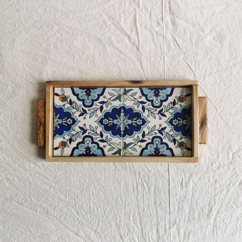 The,Persian,Blues,tray,-,Made,in,Jerusalem,and,Bethlehem,Tiles, Arminian tiles, Turkish tiles , Palestine tiles, Ceramic wooden tiles tray, made in Palestine, elbastan shop, elbustan Palestinian shop,  olive wood, olive wood Bethlehem, Palestinian crafts, Palestinian heritage, Hebron, Made in Hebron, Made in Be