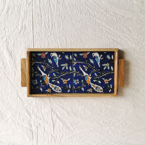 Birds,of,Eden,tray,-,Made,in,Jerusalem,and,Bethlehem,Balian, Tiles, Arminian tiles, Turkish tiles , Palestine tiles, Ceramic wooden tiles tray, made in Palestine, elbastan shop, elbustan Palestinian shop,  olive wood, olive wood Bethlehem, Palestinian crafts, Palestinian heritage, Hebron, Made in Hebron, Ma