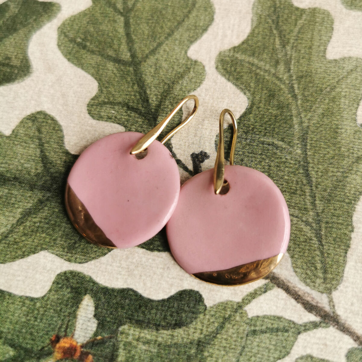 Porcelain round earrings - Pink - By Rania Makhlouf - product image