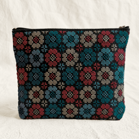 Flower,Tatreez,Pouch,-,Made,in,Palestine, Palestinian embroidery, tote bag, made in Palestine, elbustan palestinian shop, Palestinian Tatreez Bag,  Handmade Embroidery Tote,  Qabbeh Design Handbag,  Ethical Fashion Palestine,  Traditional Palestinian Embroidery