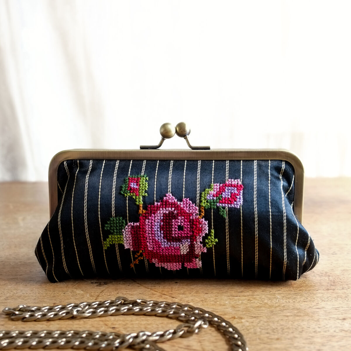 The rose kisslock clutch - Palestinian embroidery / Tatreez / تطريز -  Designed by Grace Abdo - Embroidered by Women in Hebron - product images  of 