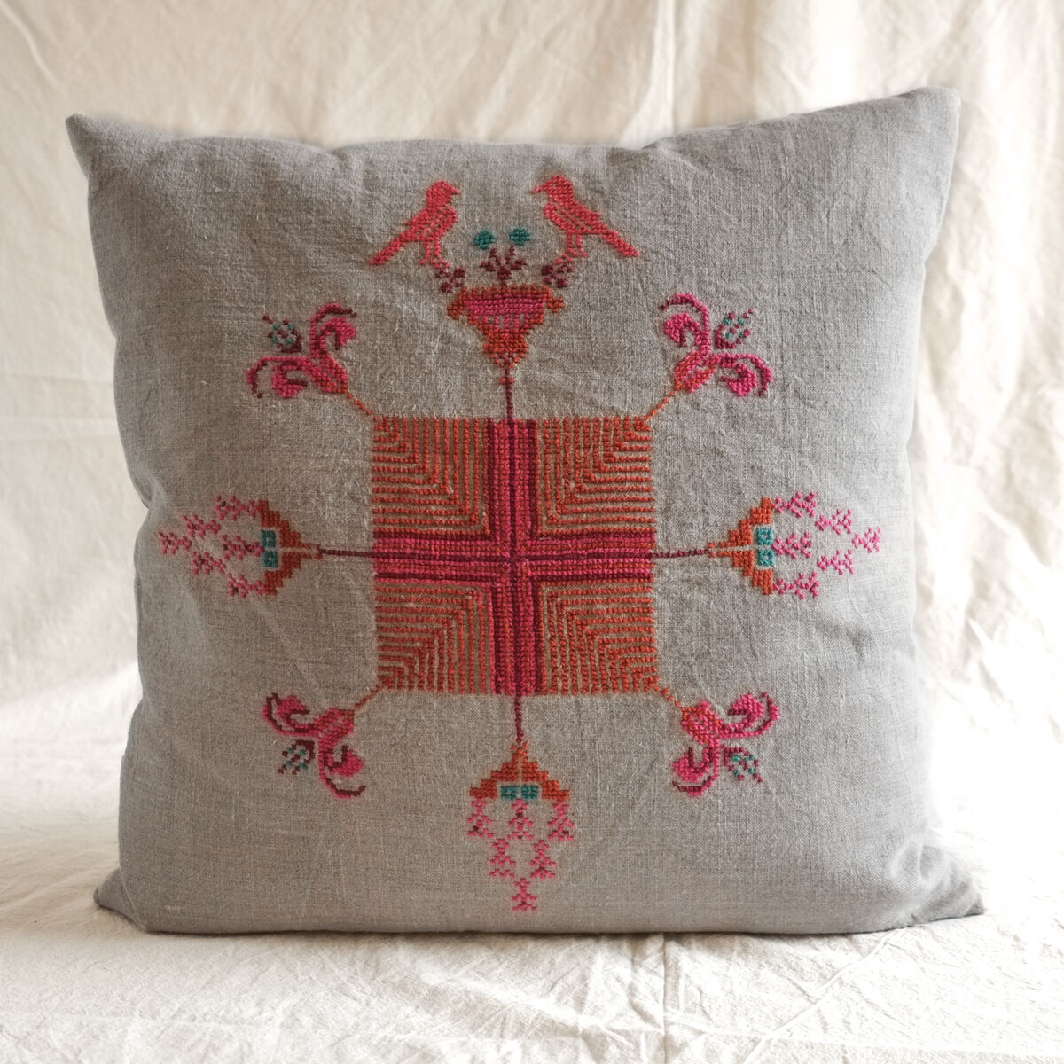 Two Birds in the Garden/ عصفورين في البستان - Palestinian embroidery - by “Women in Hebron” - Limited edition - product images  of 