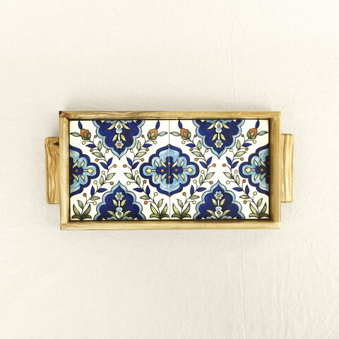 Persian,Blues,tray,-,Made,in,Jerusalem,and,Bethlehem,Tiles, Arminian tiles, Turkish tiles , Palestine tiles, Ceramic wooden tiles tray, made in Palestine, elbastan shop, elbustan Palestinian shop,  olive wood, olive wood Bethlehem, Palestinian crafts, Palestinian heritage, Hebron, Made in Hebron, Made in Be