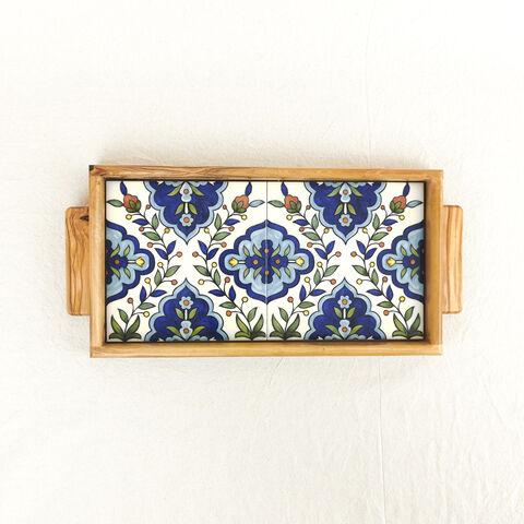 Persian,Blues,tray,-,Made,in,Jerusalem,and,Bethlehem,Tiles, Arminian tiles, Turkish tiles , Palestine tiles, Ceramic wooden tiles tray, made in Palestine, elbastan shop, elbustan Palestinian shop,  olive wood, olive wood Bethlehem, Palestinian crafts, Palestinian heritage, Hebron, Made in Hebron, Made in Be