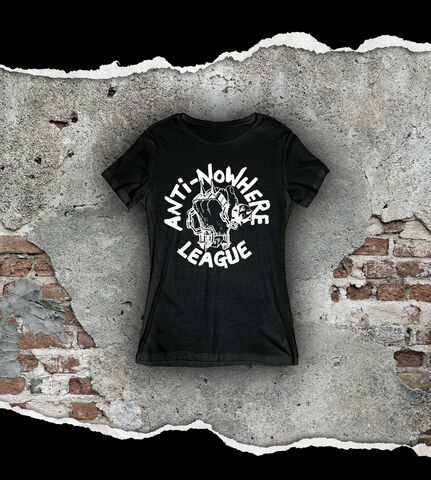 Classic,Logo,-,Ladies,White,on,Black,T,Shirt,T Shirt, Punk, Anti Nowhere League, Rock, Metal
