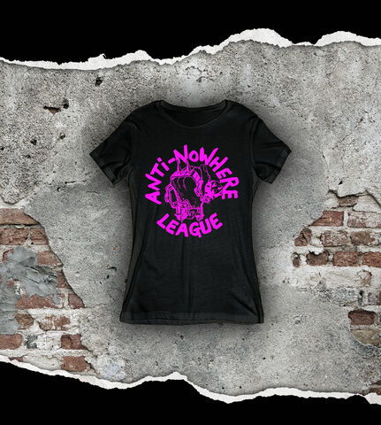 Classic,Logo,-,Ladies,Pink,on,Black,T,Shirt,T Shirt, Punk, Anti Nowhere League, Rock, Metal