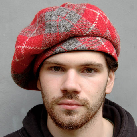 Oversize,red,tartan,Harris,Tweed,beret,,ZUTtam,red tartan beret, Mens Scottish Tam, Harris Tweed Tam, Handmade Tam, Harris tweed beret, Mens Scottish tam, Scottish wool beret, Slouchy tweed beret