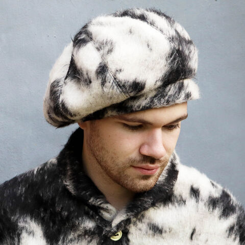 Piebald,Hairy,Llama,Wool,Beret,ZUTtam,Mens fur beret, Women wool beret, Piebald fur beret, Hairy cap, Mens Scottish tam, Llama wool beret, 