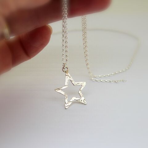 Textured,Star,pendant,necklace,Sterling silver star jewellery, silver jewellery creations U.K., cut out silver star pendant, gift wrapped, textured star necklace, 