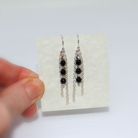 Sterling,silver,chain,earrings,with,black,Onyx,beads,Chain earrings, beaded earrings, sterling silver earrings, silver jewellery U.K., gift wrapped, black Onyx, Onyx beads, 