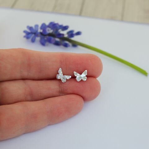 Butterfly,stud,earrings,Silver butterfly earrings, silver jewellery U.K., butterfly jewellery designs, recycled silver jewellery, eco silver, gift wrapped