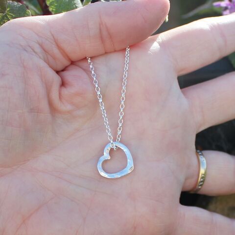 Silver,floating,Heart,pendant,necklace,Silver jewellery U.K., handmade sterling silver necklace, hammered silver heart, floating heart, one off jewellery designs, gift wrapped, 
