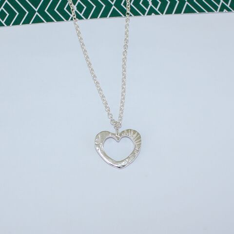 Patterned,open,Heart,pendant,necklace,Patterned open heart pendant, sterling silver jewellery U.K., silver belcher chain, unique jewellery designs, gift wrapped