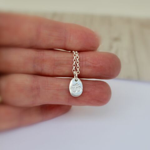 Silver,Om,nugget,pendant,necklace,Om symbol, handmade silver jewellery U.K., recycled sterling silver, nugget of silver, oval nugget pendant, gift wrapped, sterling silver necklace, handmade jewellery, 