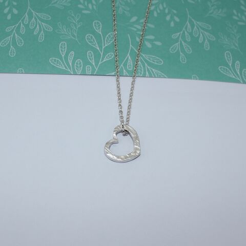 Textured,silver,floating,heart,necklace,Heart jewellery, silver jewellery U.K., floating heart pendant, open heart, silver heart jewellery, textured silver necklace, gift wrapped