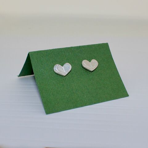 Silver,patterned,heart,shaped,stud,earrings,Heart shaped jewellery U.K., recycled silver earrings, silver ear studs, gift wrapped, 