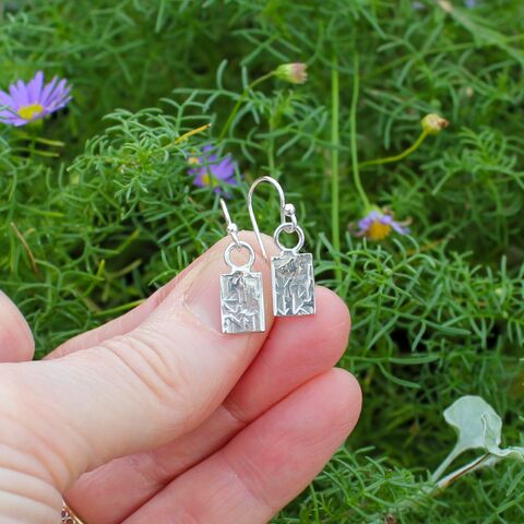 Textured,silver,earrings,One off designer earrings, handmade silver earrings, ear hooks, French ear wires, textured metal, gift wrapped, pillow box and ribbon