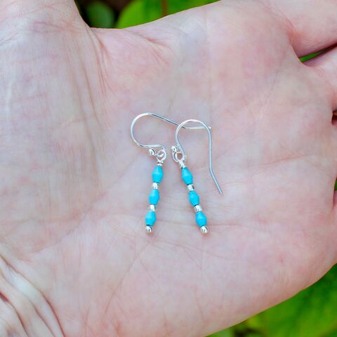 Turquoise,beaded,earrings,Beaded earrings, sterling silver drop earrings, Turquoise earrings, Turquoise jewellery, silver and Turquoise, handmade jewellery U.K., gift box, 