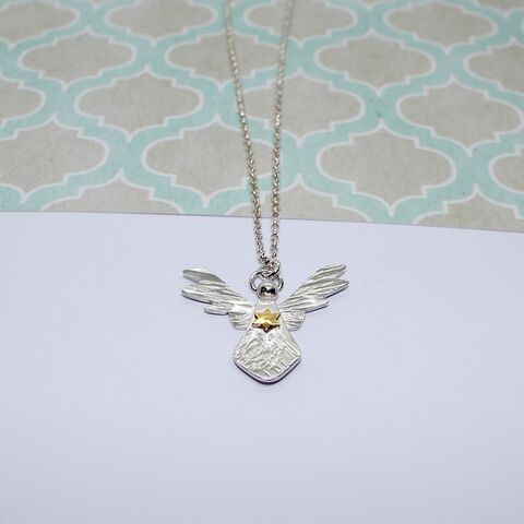 Silver,Angel,of,Stars,pendant,necklace,Angel jewellery, silver Angel, Angel with brass star, celestial, stars, angels, pillow box, 