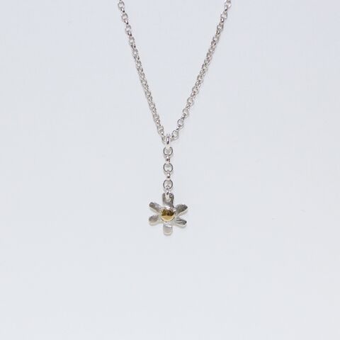 Silver,flower,drop,pendant,necklace,Sterling silver necklace, silver flower pendant, silver and brass, silver jewellery, brass jewellery, pillow box, handmade jewellery 
