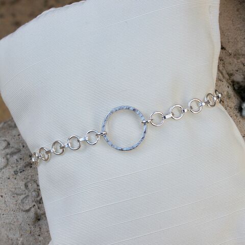 Sterling,silver,circle,chain,bracelet,Handmade bracelets, silver linked chain, texture silver circle, 