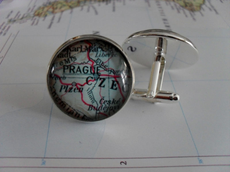 PRAGUE Czech Republic Map Silver CUFF LINKS / Father's Day / Groomsmen Gift / Gift for Him / Vintage map cufflinks / Gift Boxed - product image  