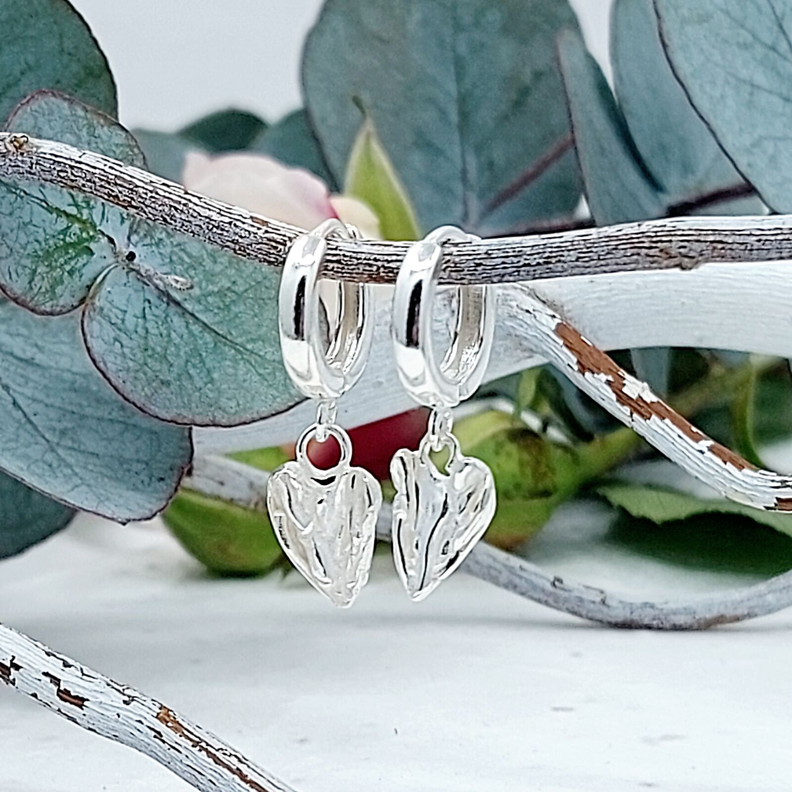 Handmade silver driftwood heart huggies - unusual and unique - perfect for all  life's dreamers!