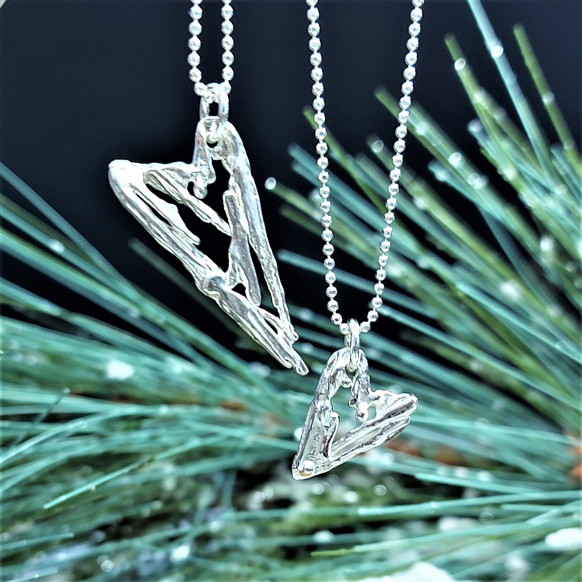 Handmade silver broom-cast 'driftwood' heart necklace by Silver Sparrow Jewellery