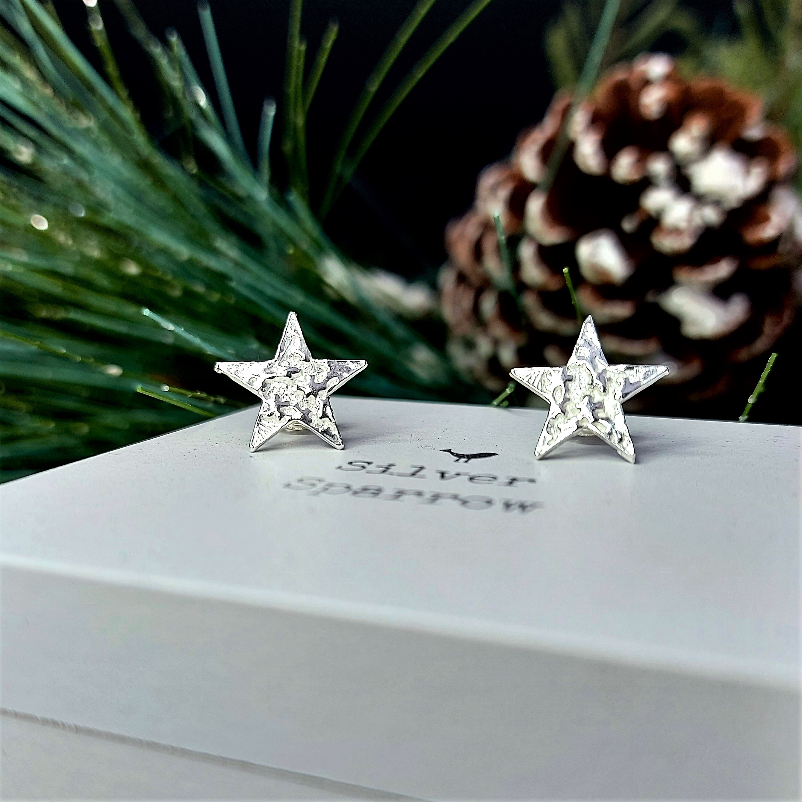 Handmade textured silver 'Galaxy' stud earrings by Silver Sparrow Jewellery